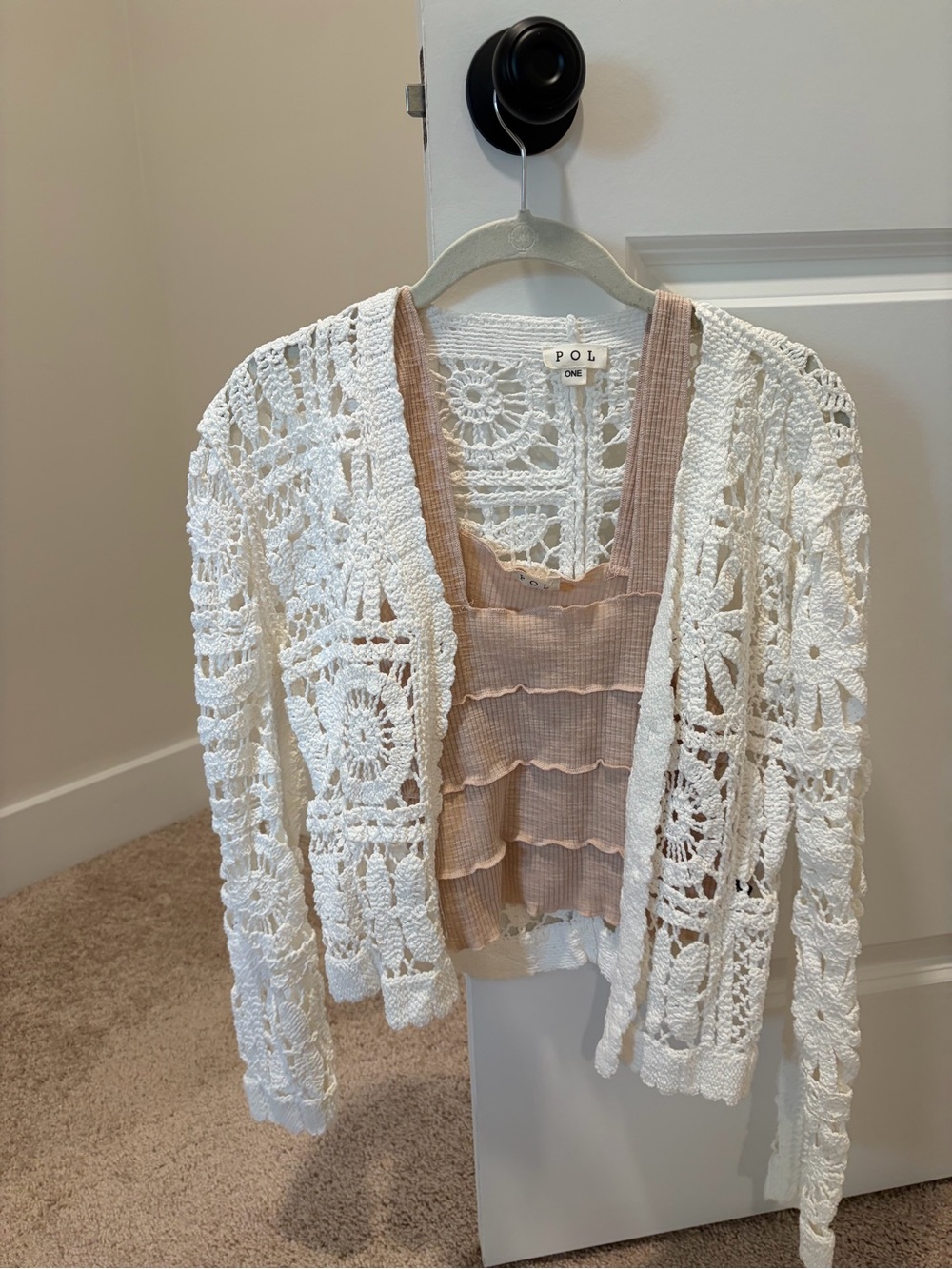 POL White Crochet Openfront Cardigan